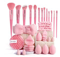 Hydrophilic non-latex beauty brush set with face washing and makeup application tools in brown, pink, or purple colours