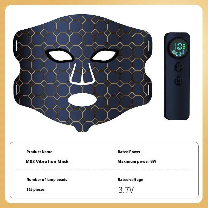 Black LED photon therapy mask with neck extension for facial skincare treatment