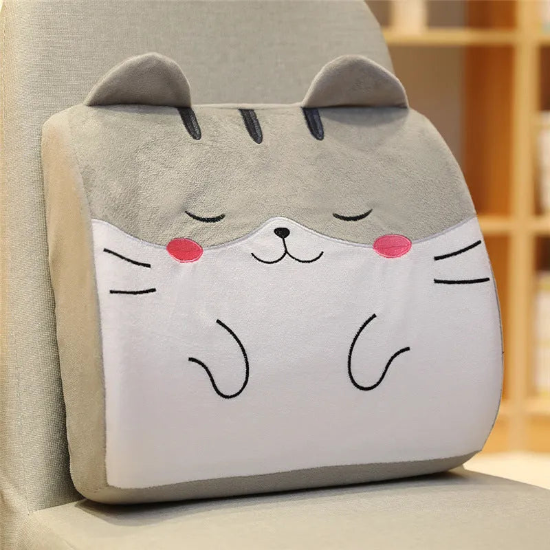 Cartoon memory foam seat back cushion showing embroidered designs on polyester cover with removable inner core