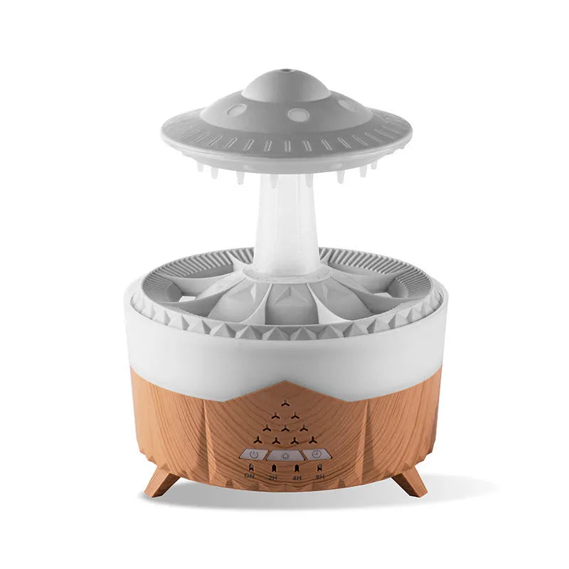 Raindrop humidifier with 350ml capacity, 7 colour nightlight, and essential oil diffuser in white finish