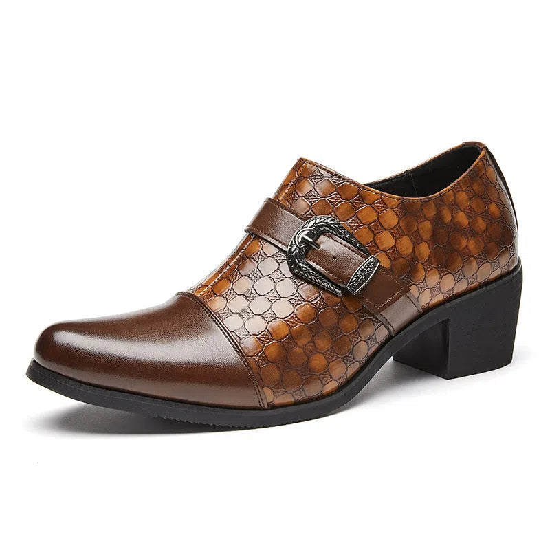 Men's casual snakeskin Cuban leather lace-up round toe shoes in black and brown rubber sole