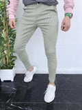 Men's slim-fit casual trousers with 3D printed plaid pattern in colour RKKZ49