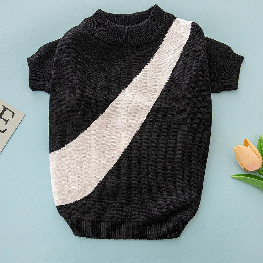 A colourful wool knit dog jumper for small breeds like a Corgi, shown in light green and other colour options.