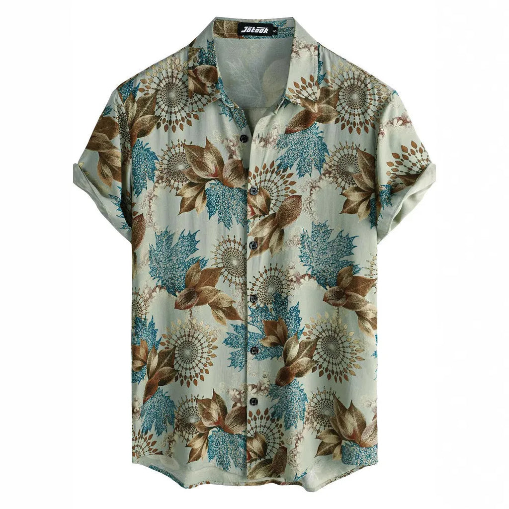 Hawaiian floral print short sleeve cardigan shirt with elastic polyester fabric in multiple colour options