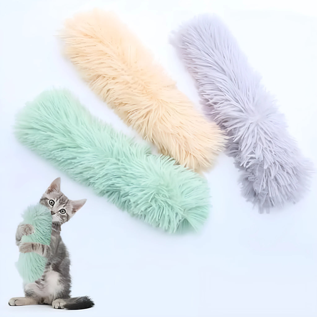 Interactive plush cat toy pillow with crinkle sound and catnip filling in assorted colours
