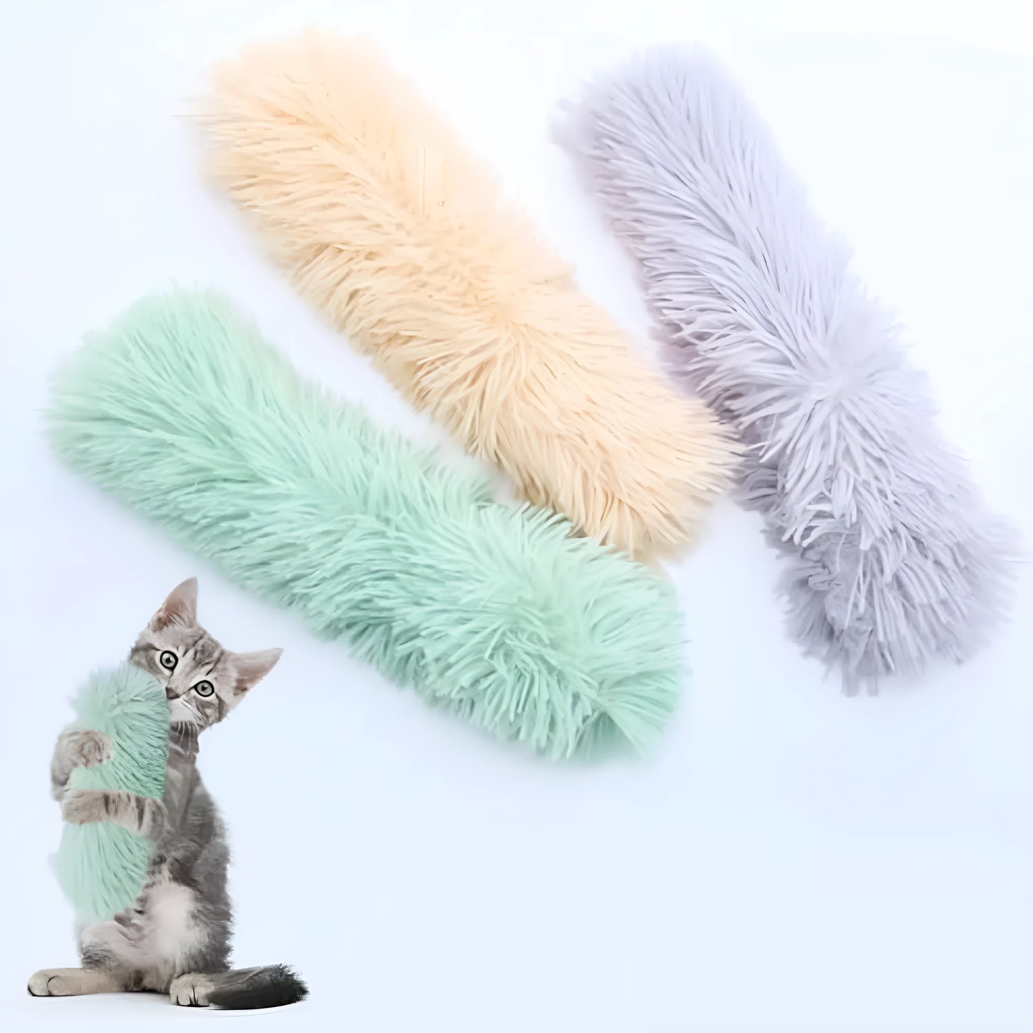 Interactive plush cat toy pillow with crinkle sound and catnip filling in assorted colours