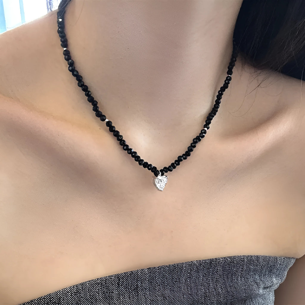 925 sterling silver heart necklace for women platinum black pendant