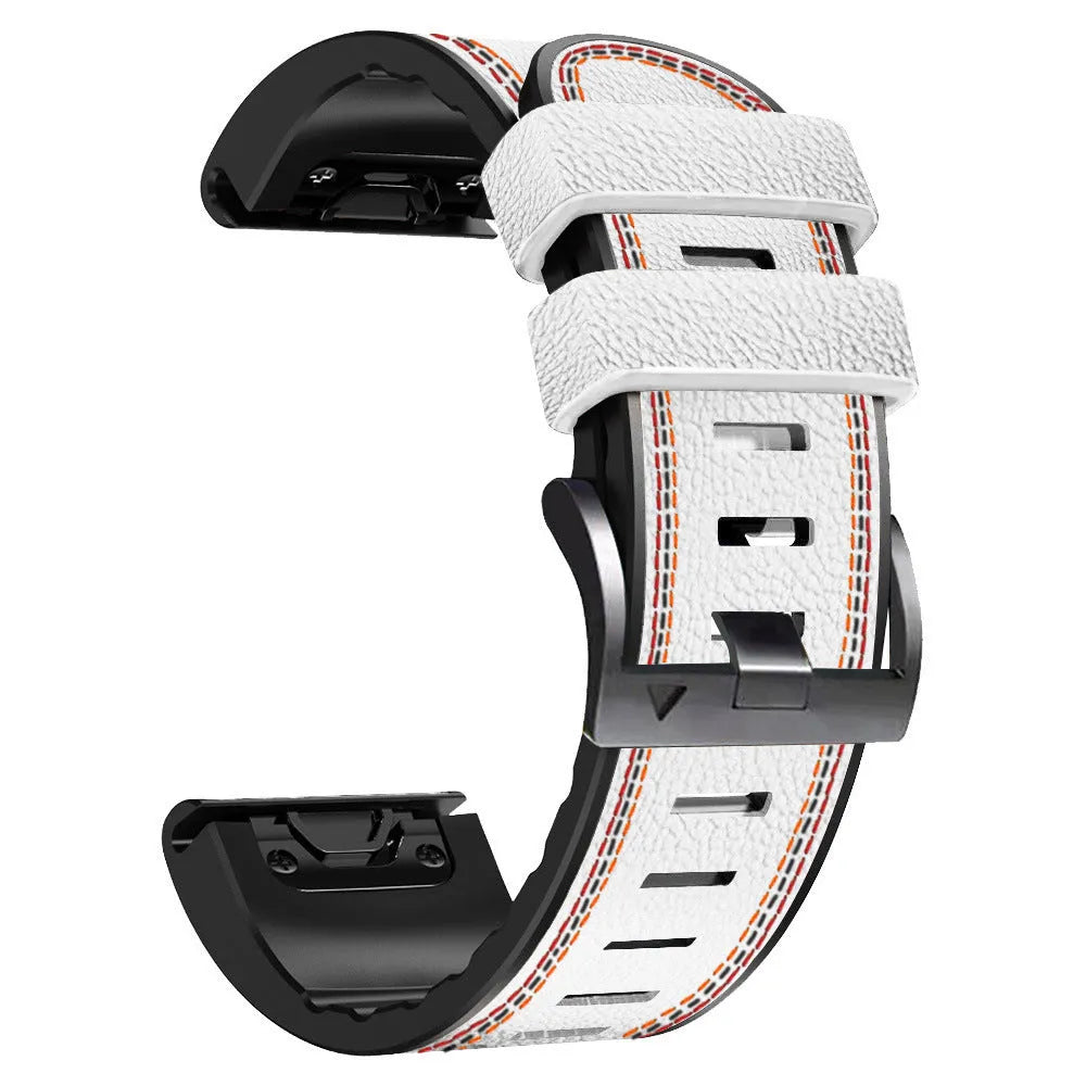 Silicone leather quick release watchband for Garmin Fenix watches in black, brown, light brown and white colours