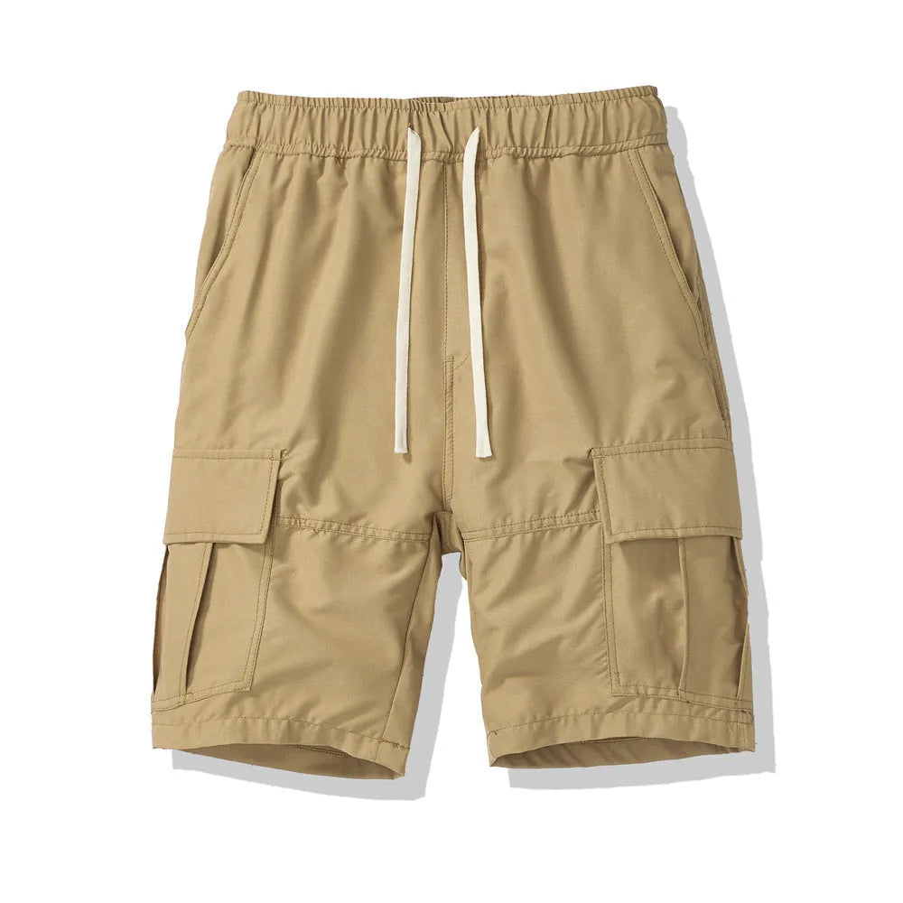 Men's multi-pocket loose cropped trousers in polyester for outdoor summer wear