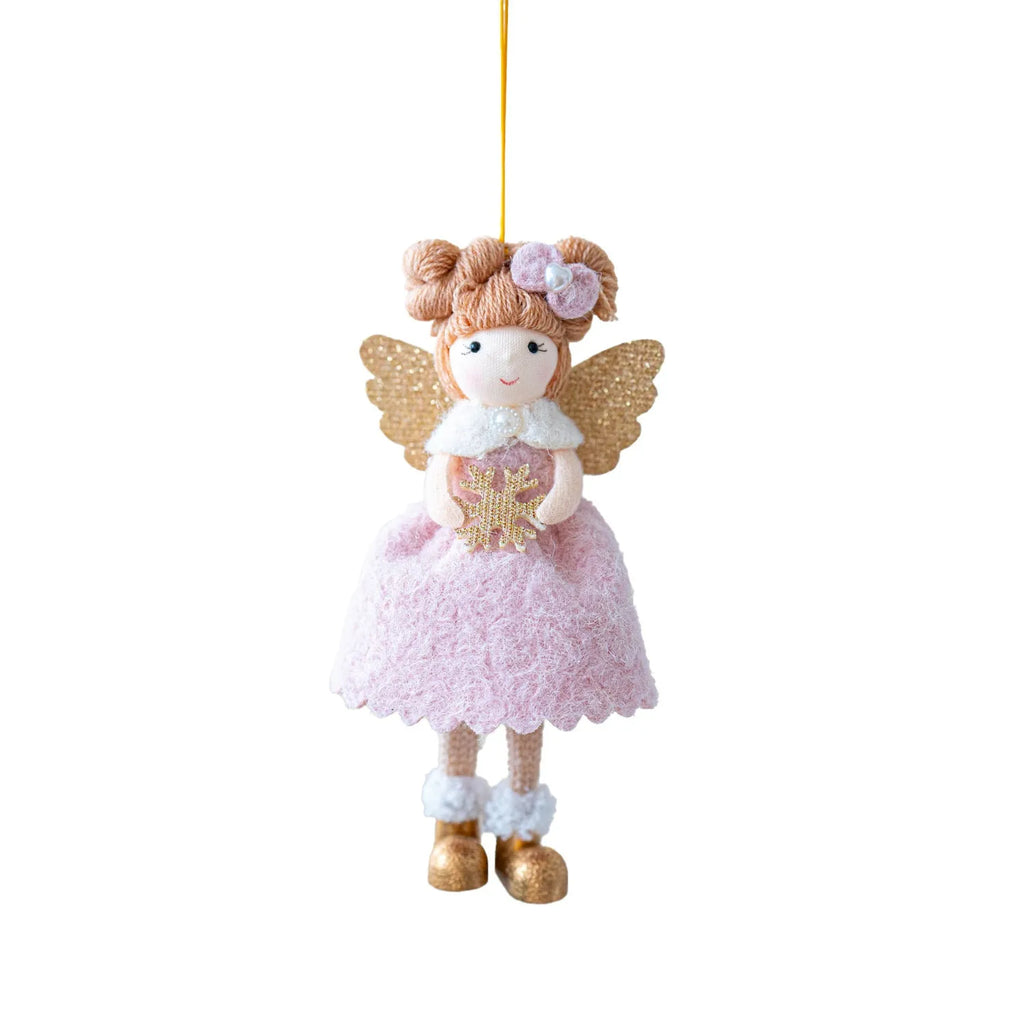 Pink and white cloth angel wings plush pendant Christmas ornament