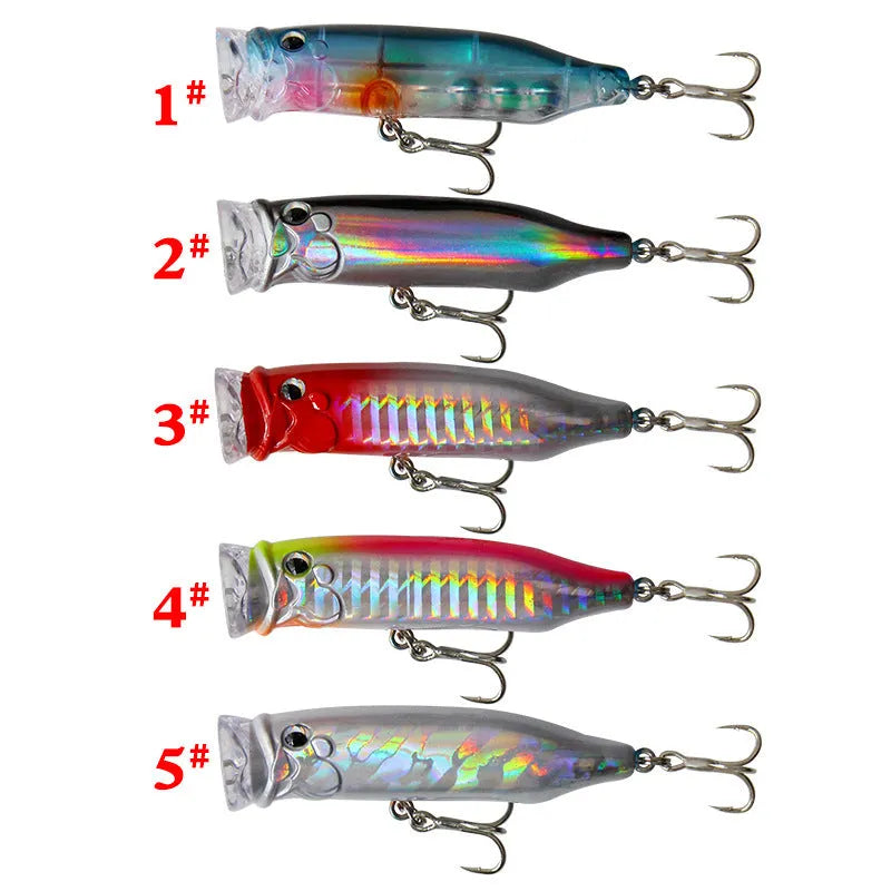 Floating simulation fake bait freshwater fishing lure in multiple colours on surface