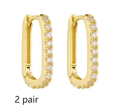 Sterling silver oval zircon geometric ear clip earrings in yellow and white options