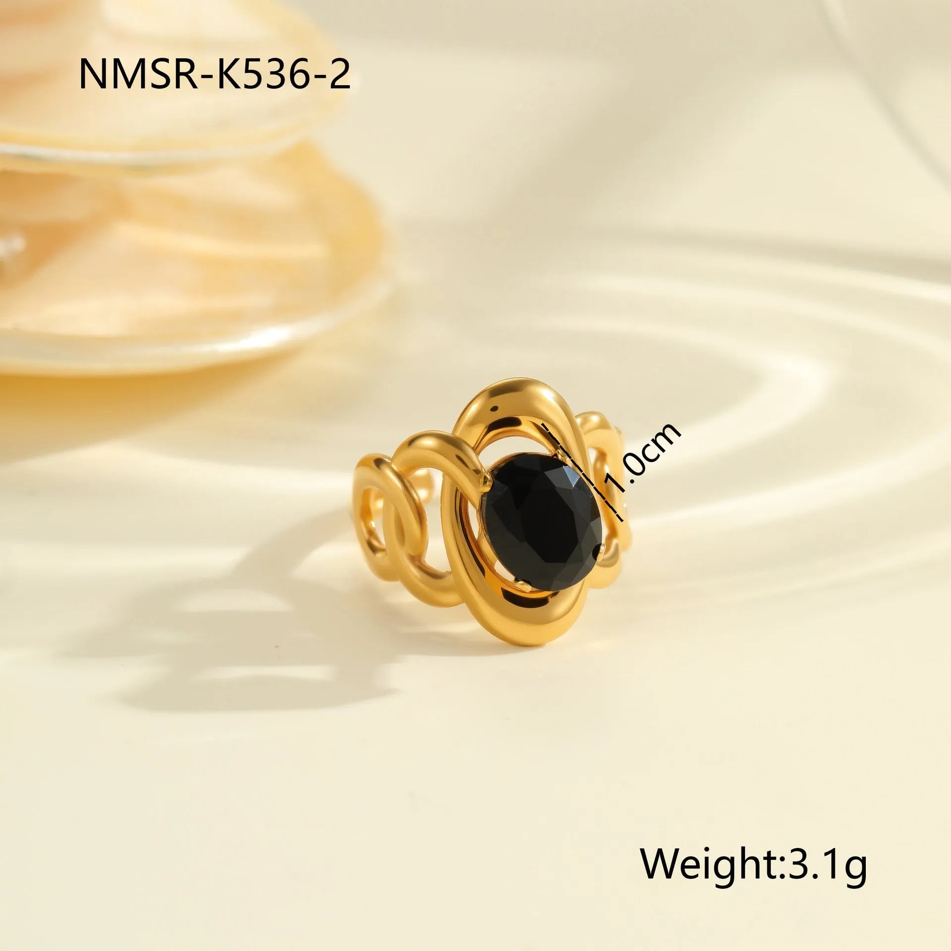 Geometric open mouth stainless steel ring with zircon stones and electroplated finish