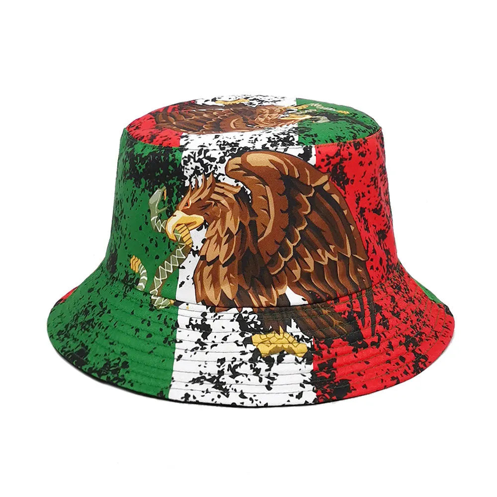 Eagle pattern polyester bucket hat with dome crown shape in size M for 56-58cm head circumference