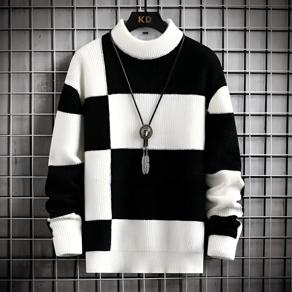Men's thickened modal cardigan sweater coat in colour block design, loose fit, sizes M-4XL, white collar with black option