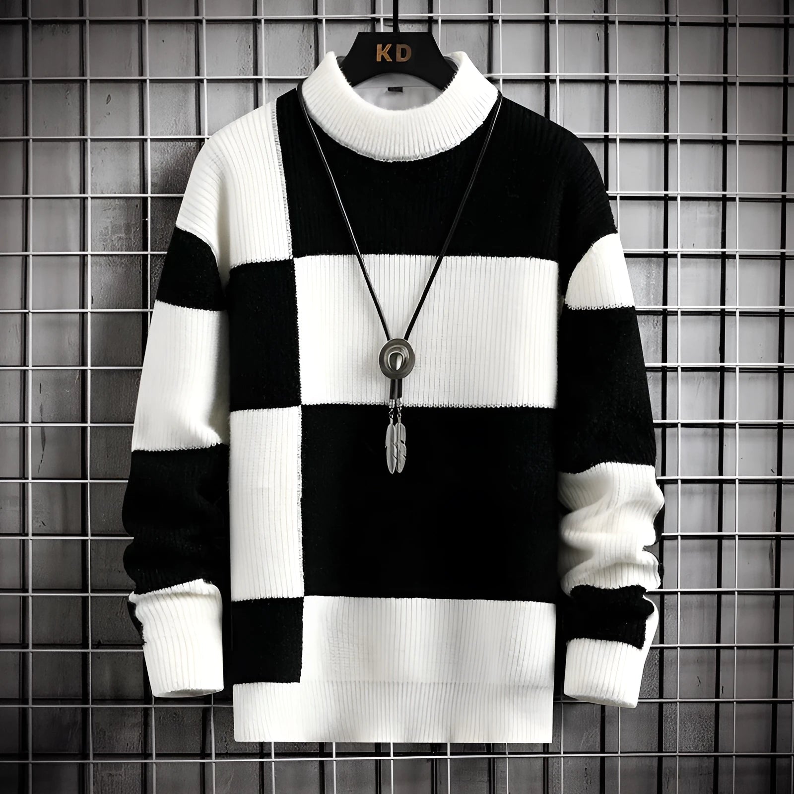 Men's thickened modal cardigan sweater coat in colour block design, loose fit, sizes M-4XL, white collar with black option