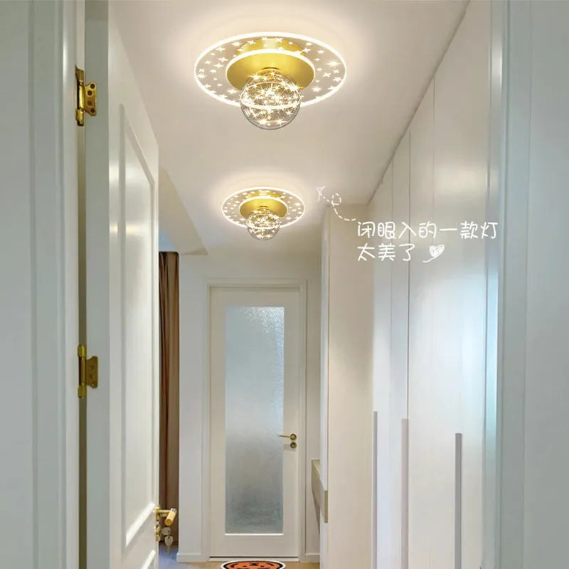 Modern LED ceiling lamp with wireless remote control for hallways in gold, black, or white finish