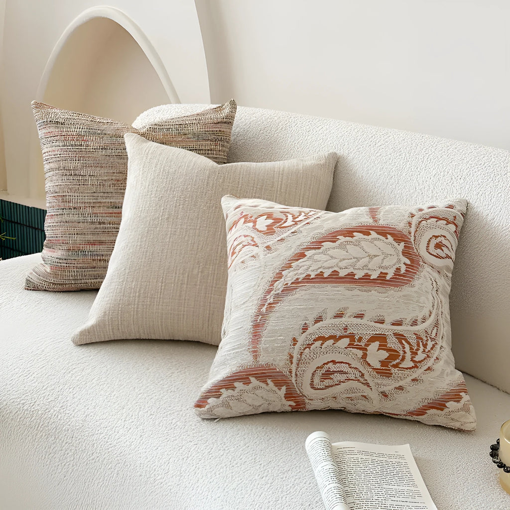 American-style jacquard sofa backrest cushion with paisley plant pattern in amber colour