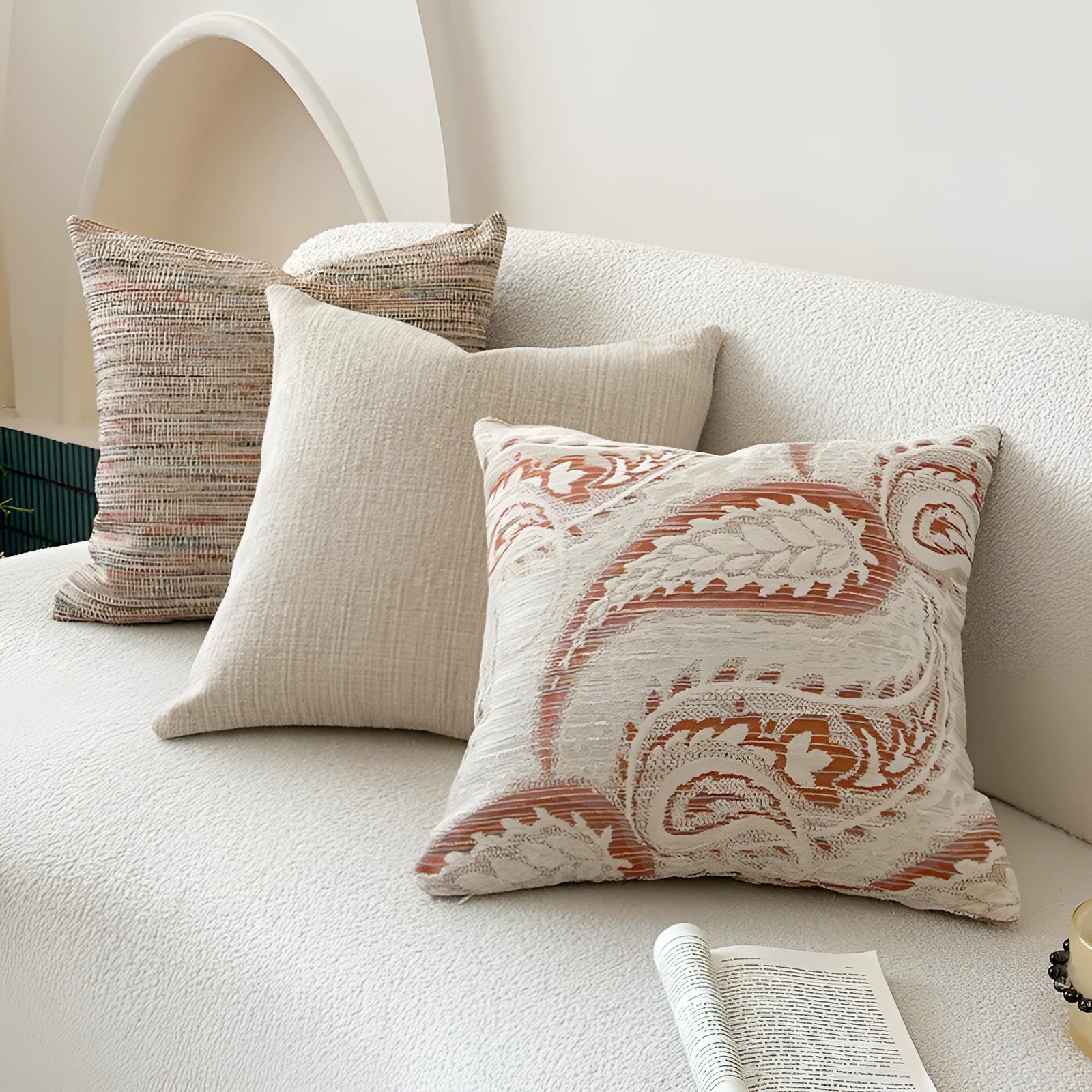 American-style jacquard sofa backrest cushion with paisley plant pattern in amber colour