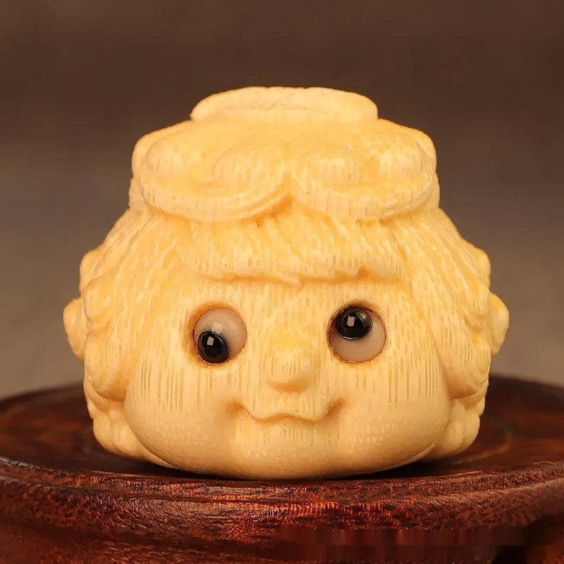 Golden Toad Princess ornament carved from solid bamboo, cute style decorative figurine
