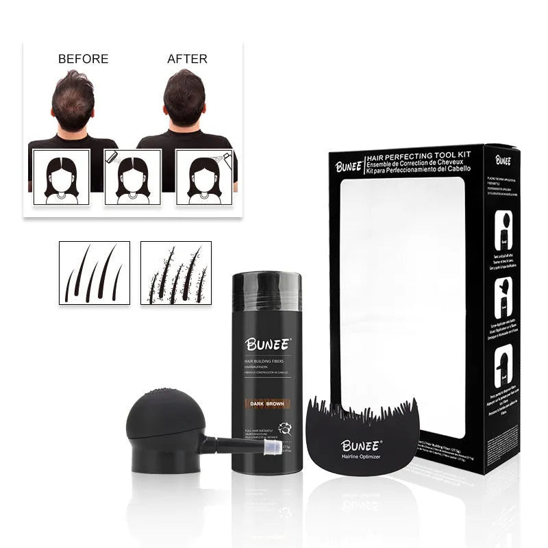 Boxed dense hair fiber powder three-piece set for thinning hair coverage in nine colour options