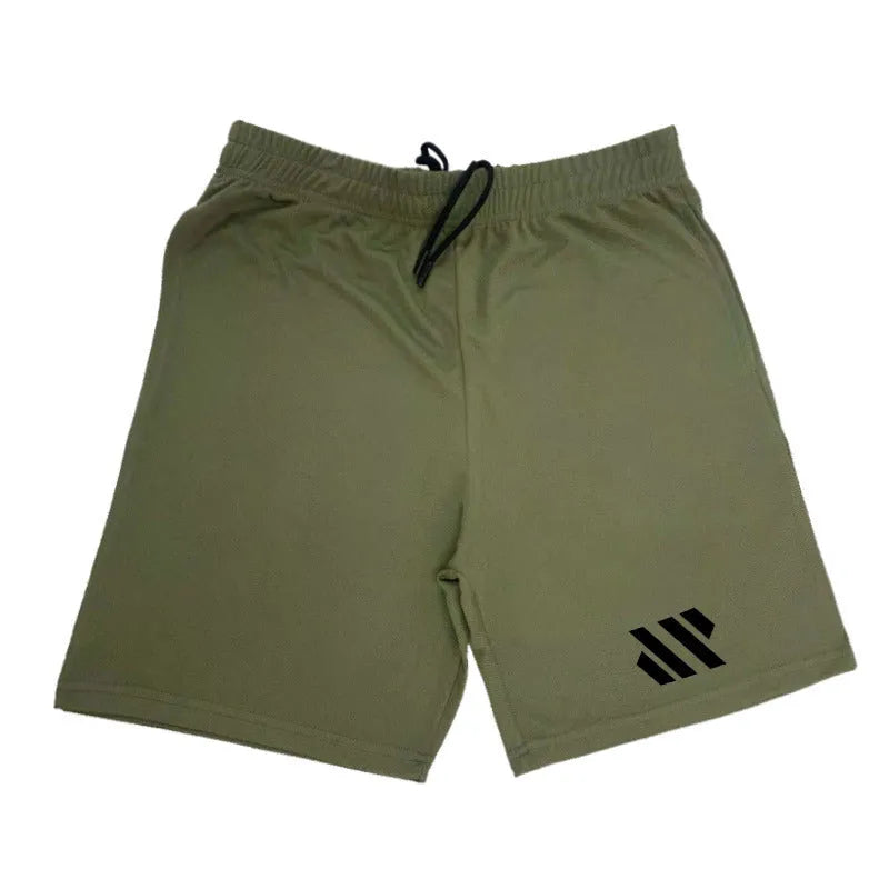 Men's loose black metal silk polyester sports shorts for running, laid flat.