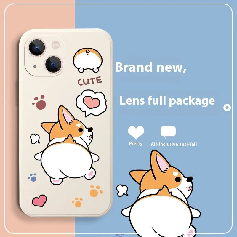 Classic black corgi TPU silicone phone case for iPhone 15 with shockproof protection