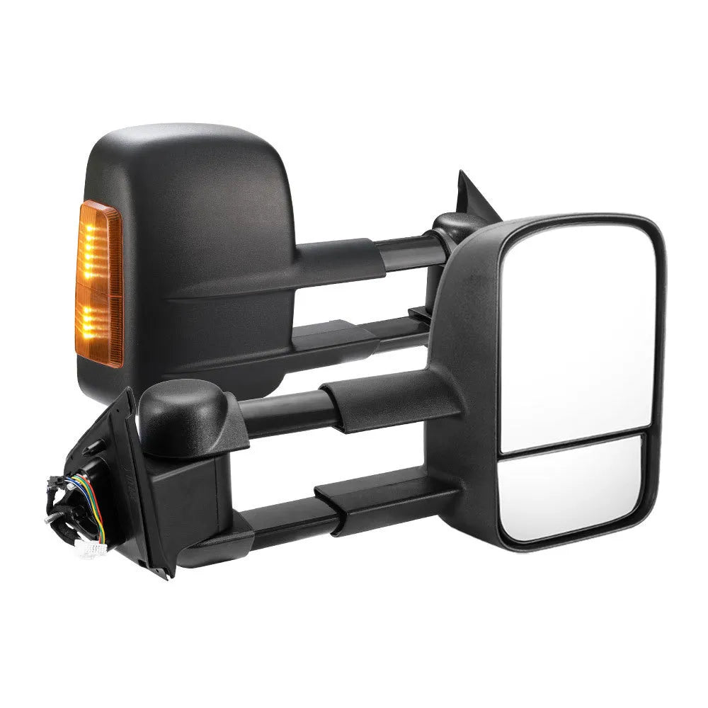 Black exterior rear vision mirror for Nissan NP300 D23 models with adjustable design and integrated side marker light