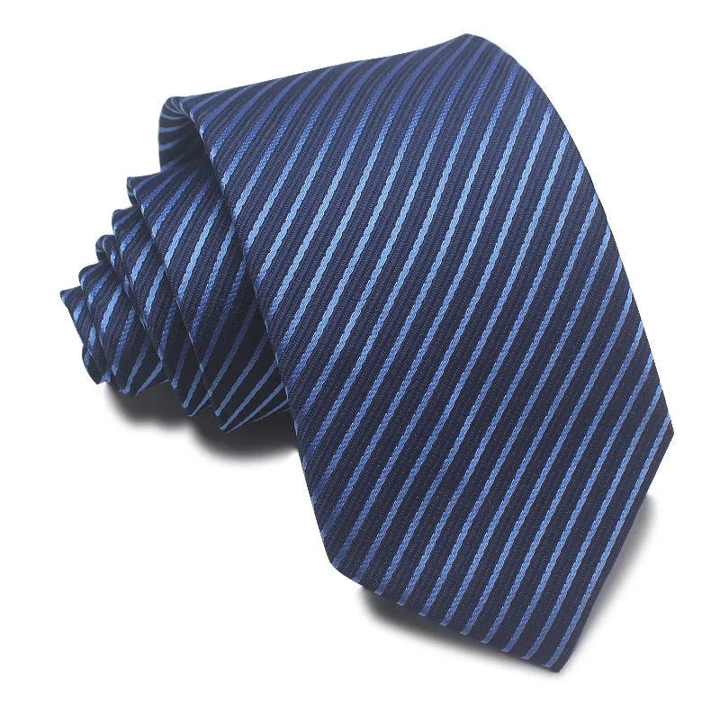 8cm wide polyester jacquard business tie with striped pattern in various colour options