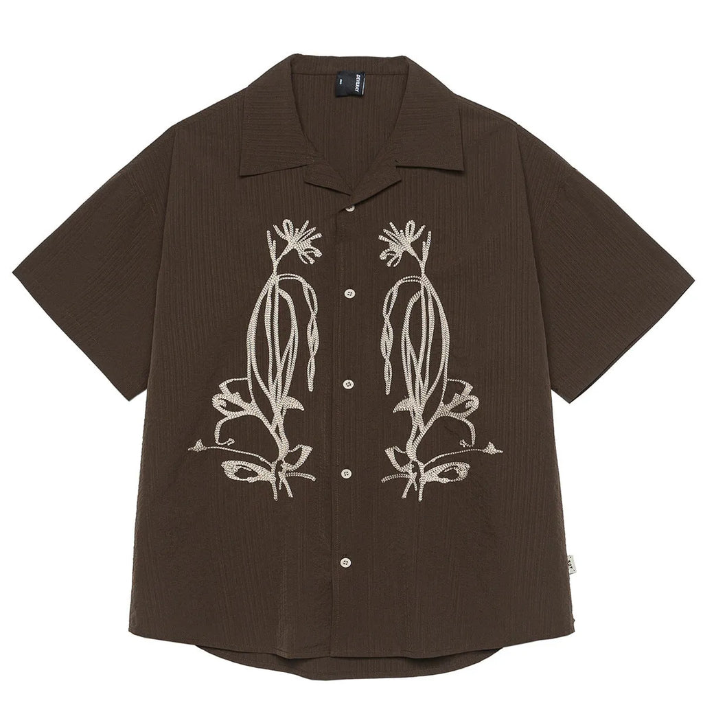 Brown striped waterproof quick-drying shirt with Cuban collar for outdoor camping