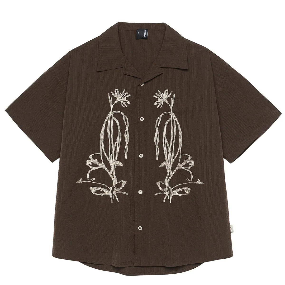 Brown striped waterproof quick-drying shirt with Cuban collar for outdoor camping