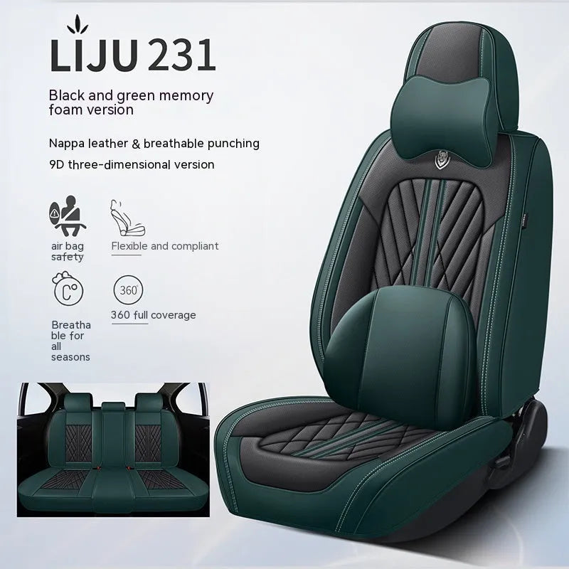 Set of five leather car seat cushions in a choice of colours including black and blue, and beige black.