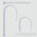 Blue cat teaser wand with a long silicone mouse tail and a cat head design on the ABS handle.