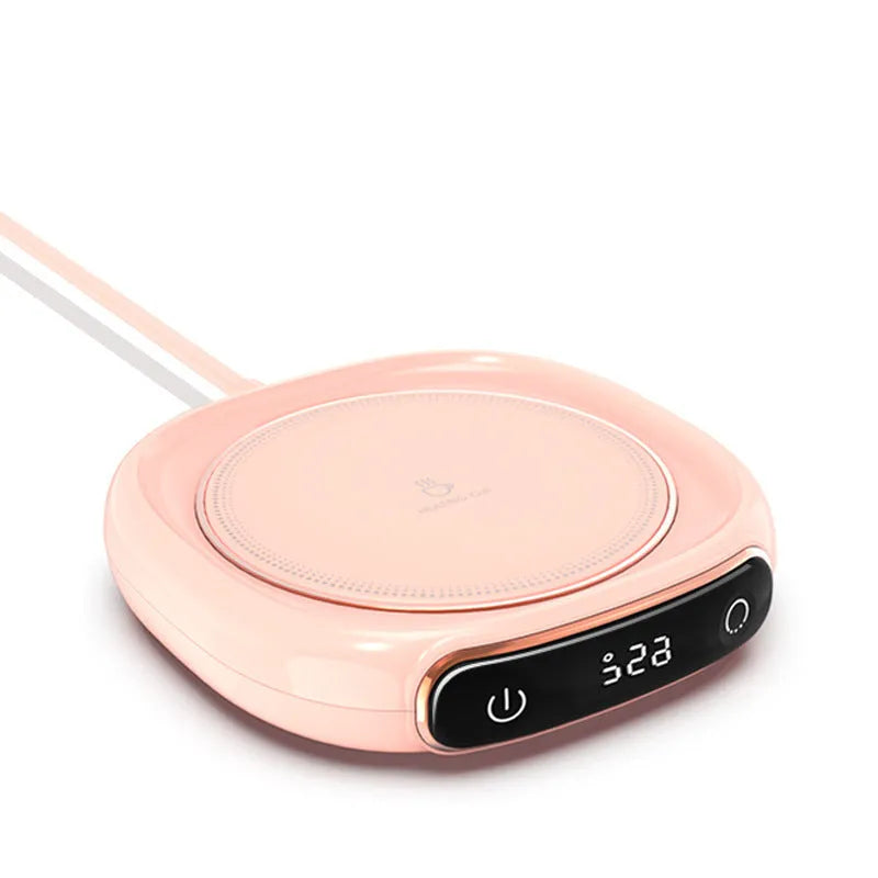 White electric mug warmer heating coaster on desk USB powered 130x110mm