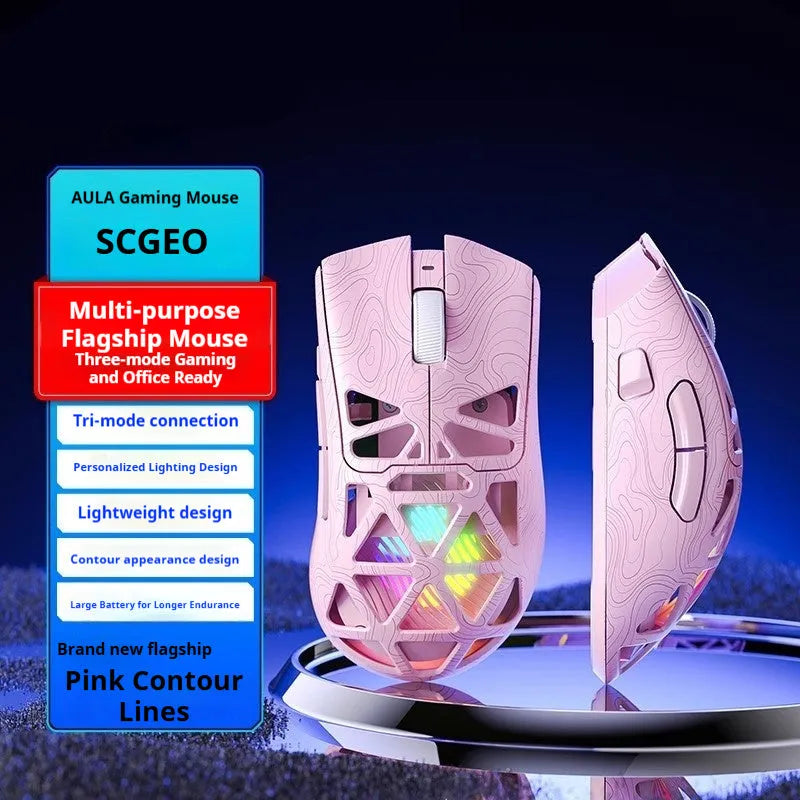 SC620 wireless three-mode mouse with hollowed shell, 122x64x40mm, in black with contour line detail
