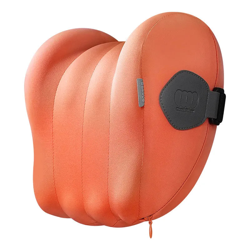 Grey and orange car seat head pillow and lumbar pillow set with space memory cotton interior