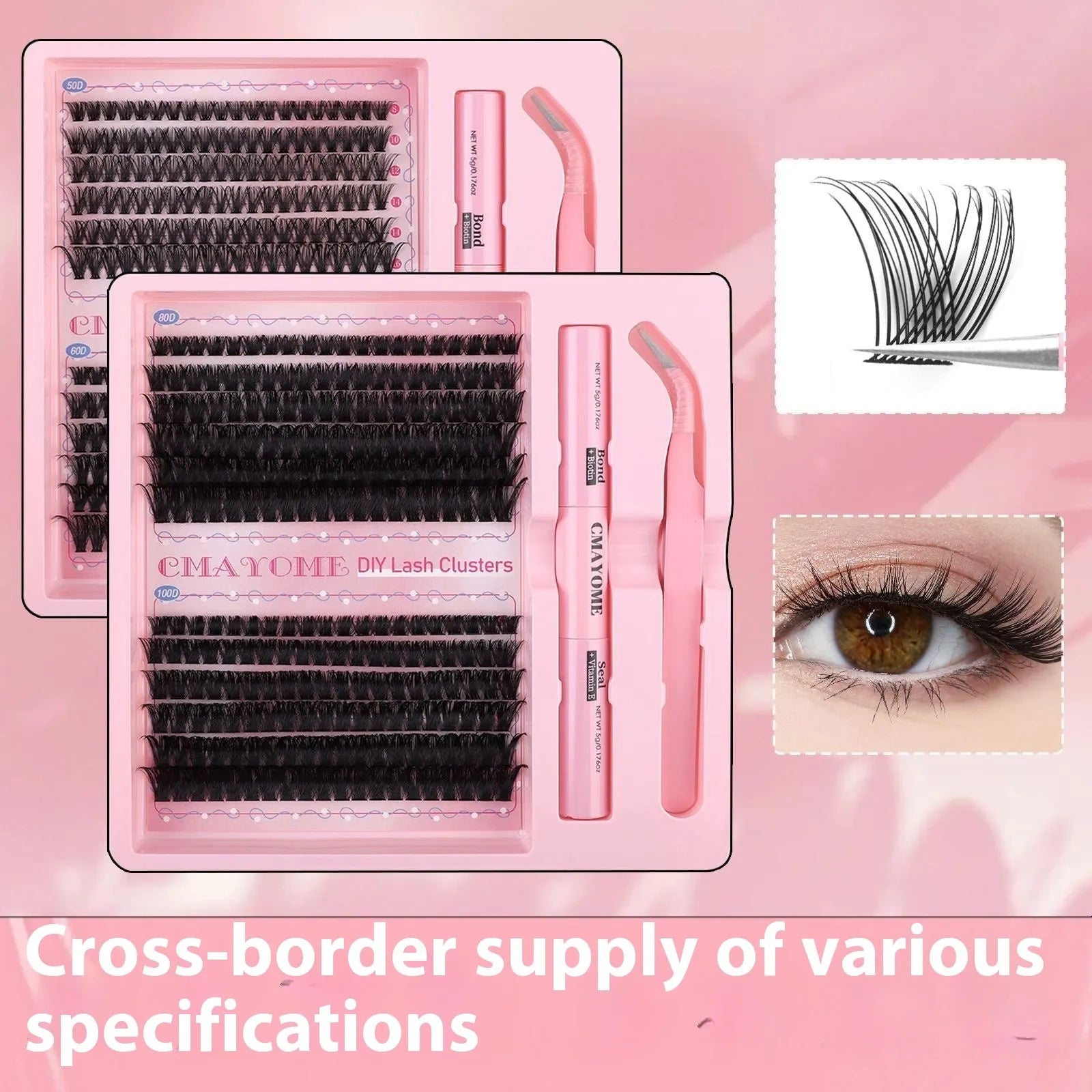 DIY single cluster false eyelashes natural thick mixed split type artificial fibre set in 15.5cm packaging