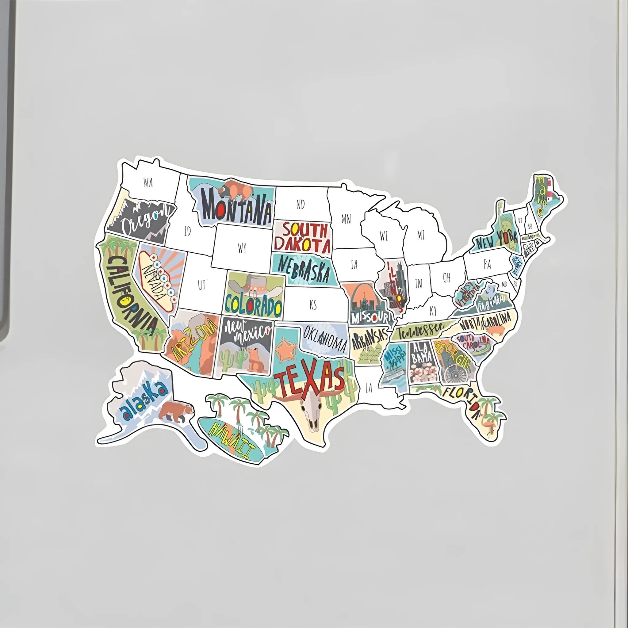 Travel-themed car sticker set with blank map for custom route marking