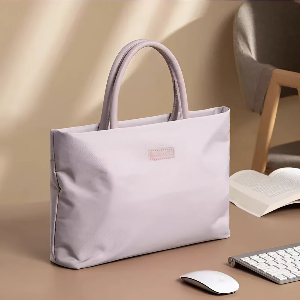 Solid colour lightweight Oxford cloth women's laptop bag in beige for 14 inch laptops