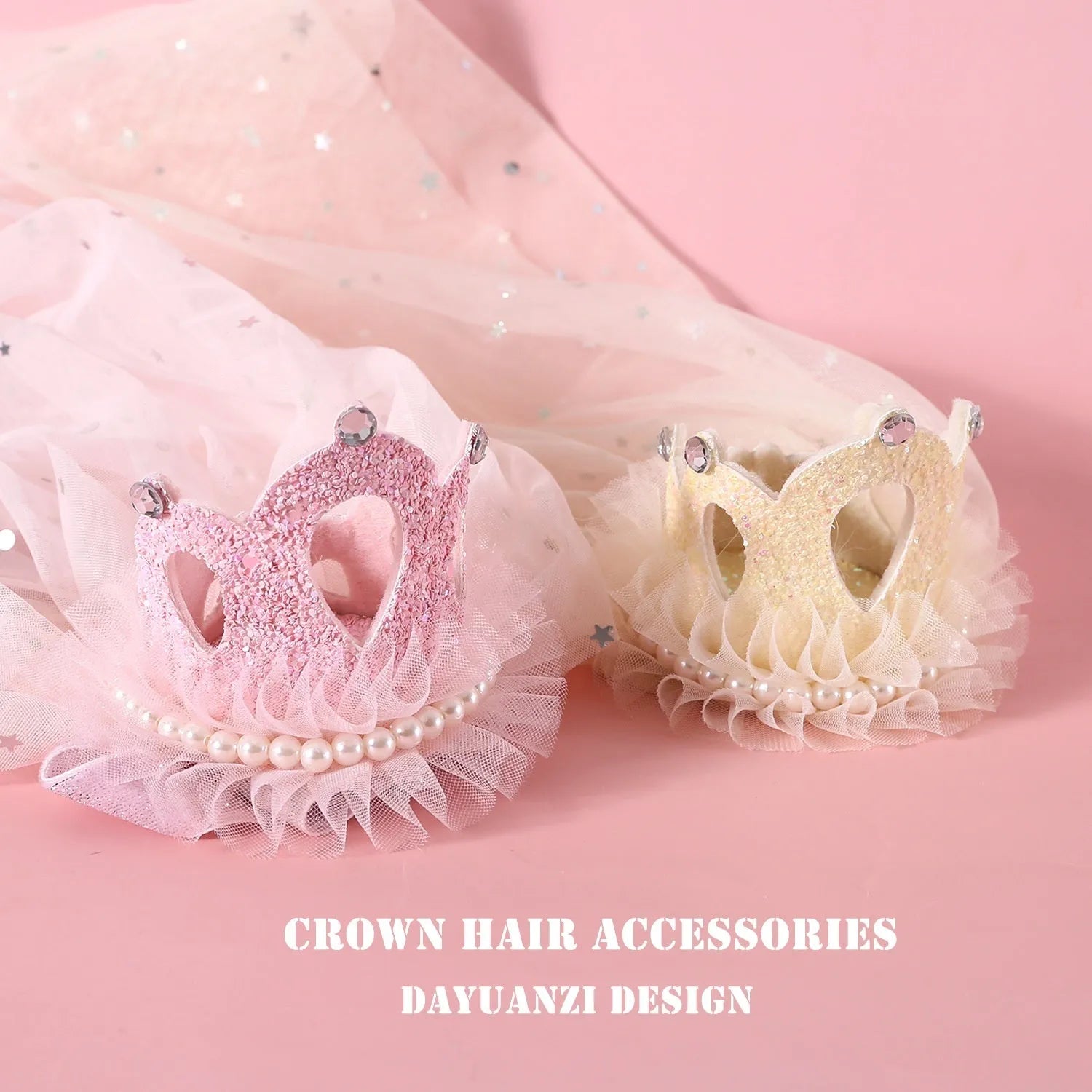 A cat wearing a princess crown headdress with a long, flowing veil for a wedding or celebration.
