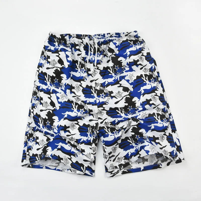 Men's floral print five-point swimming trunks in polyester fabric, free size