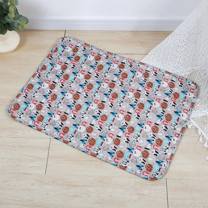 Reusable washable pet urine pad with animal print pattern and non-slip waterproof backing