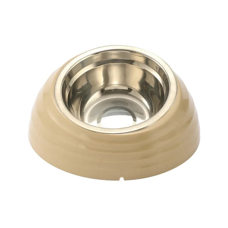 Stainless steel cat bowl in plastic stand available in beige, brown or light green colours