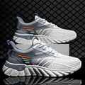 Men's white blue and black platform casual sneakers with mesh upper and cross shoulder straps