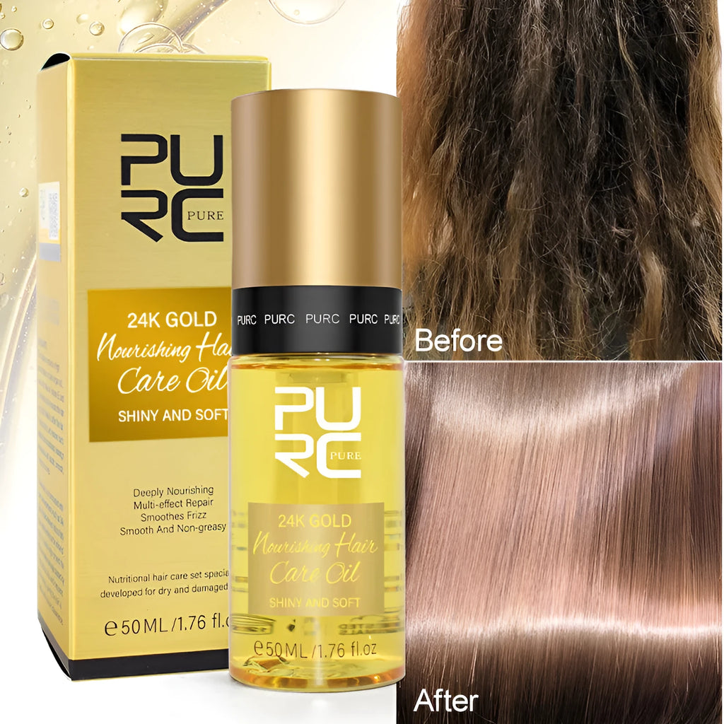 Yellow 50ml bottle of hair essential oil for curly hair repair and split end treatment.