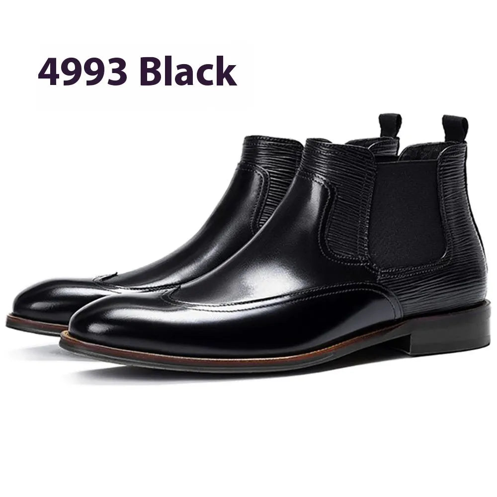 Men's colour block Chelsea boots in black with low heel, elastic band, and round toe
