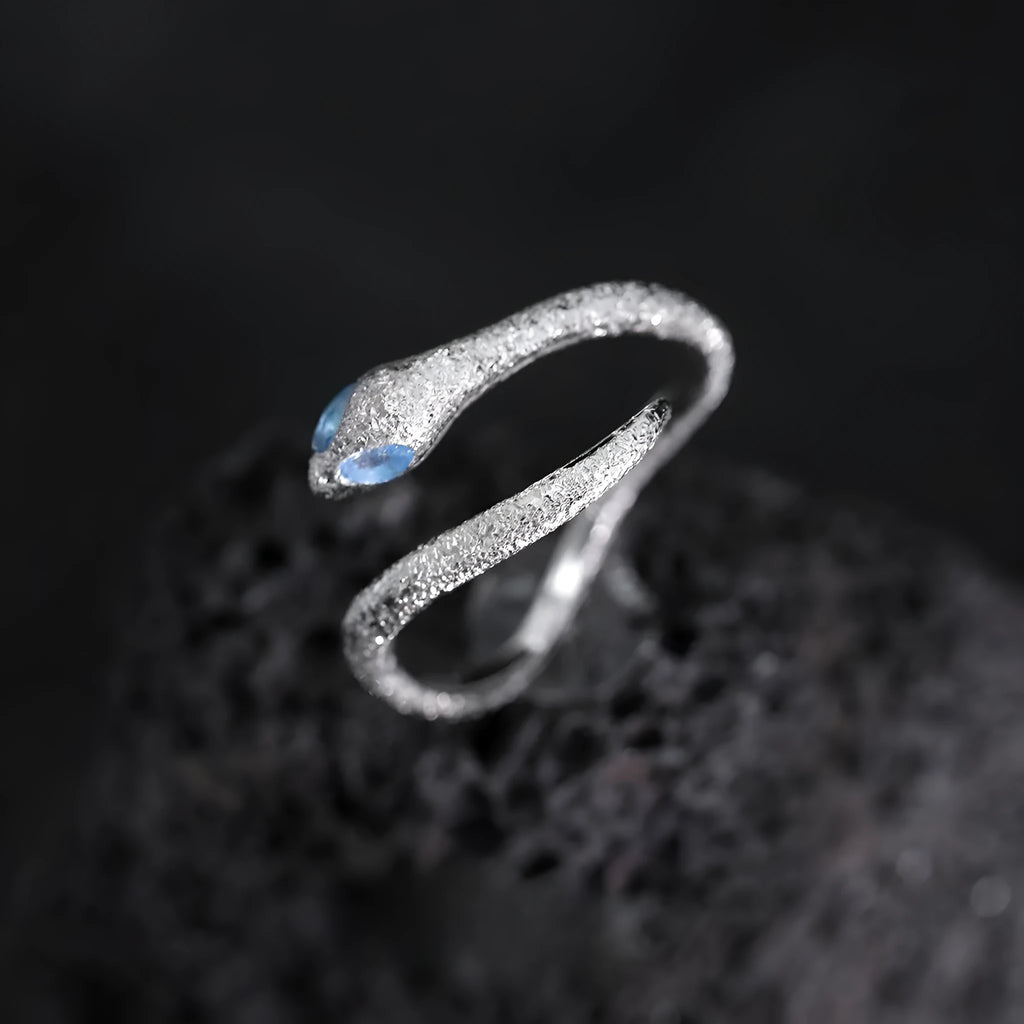Adjustable silver snake zodiac ring with electroplated platinum colour finish