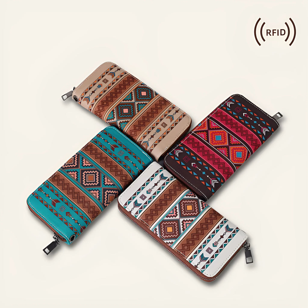Bohemian stripe pattern RFID wallet in canvas with anti-theft function