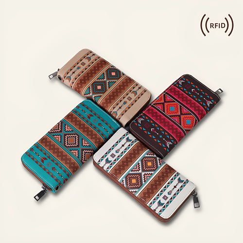 Bohemian stripe pattern RFID wallet in canvas with anti-theft function