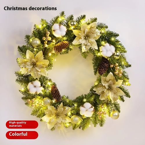 Christmas wreath 40cm diameter handmade PVC with lights red ball flower on door